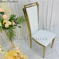 Guld fyrkantig baksida metall bröllop matstolar